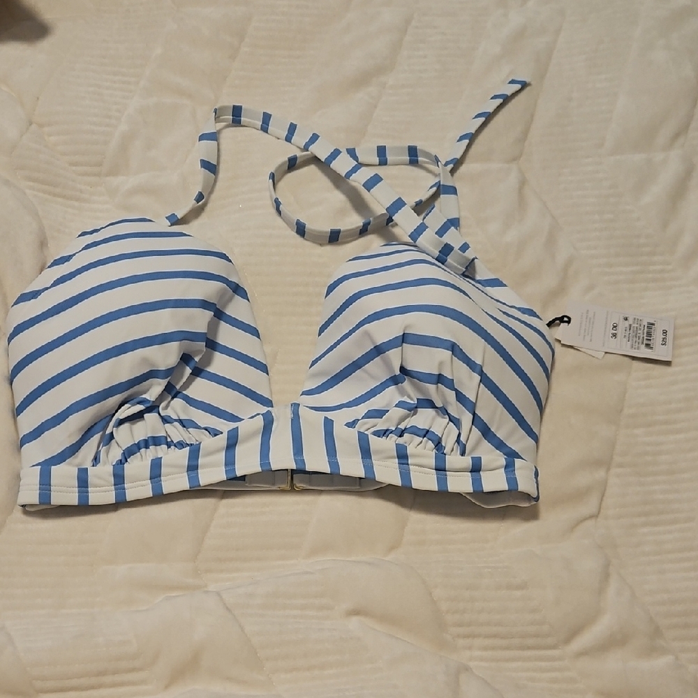 Blue and White Striped Bikini Top